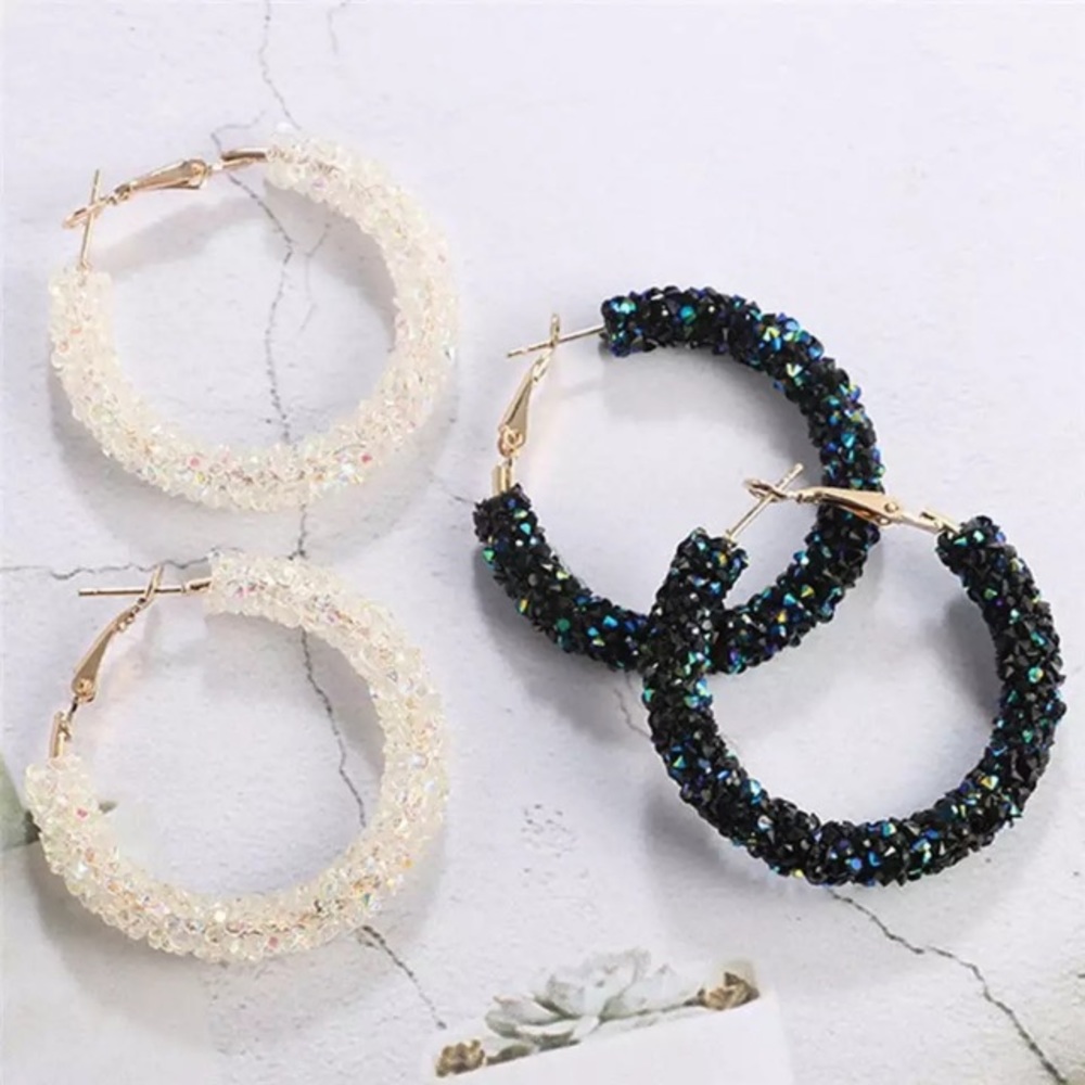 NEW!💙💎GLITTERING RESIN!🖤BLACK🖤DRUZY HOOPS!💎💙 - Picture 6 of 8